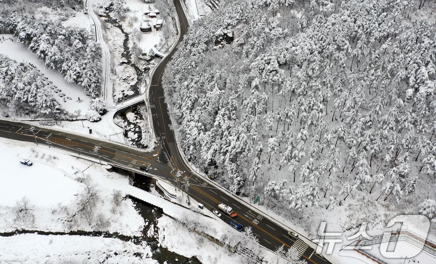 본문 이미지 - 강원 산간을 중심으로 폭설이 내린 3일 강원도 강릉시 성산면 일대에 많은 눈이 쌓여 있다. 기상청은 강원 산지에 최대 40cm 이상, 강원 동해안과 경북북동산지 에 30cm 이상의 폭설이 더 쏟아질 전망이라고 예보했다. 2025.3.3 ⓒ 뉴스1 김명섭 기자