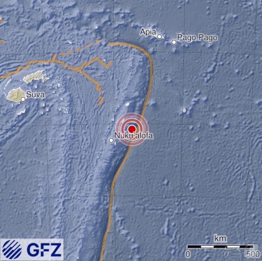 본문 이미지 - 남태평양 통가 제도에서 30일(현지시간) 규모 6.6의 지진이 발생했다. (출처=독일 지구과학연구센터) 2025.3.30./뉴스1