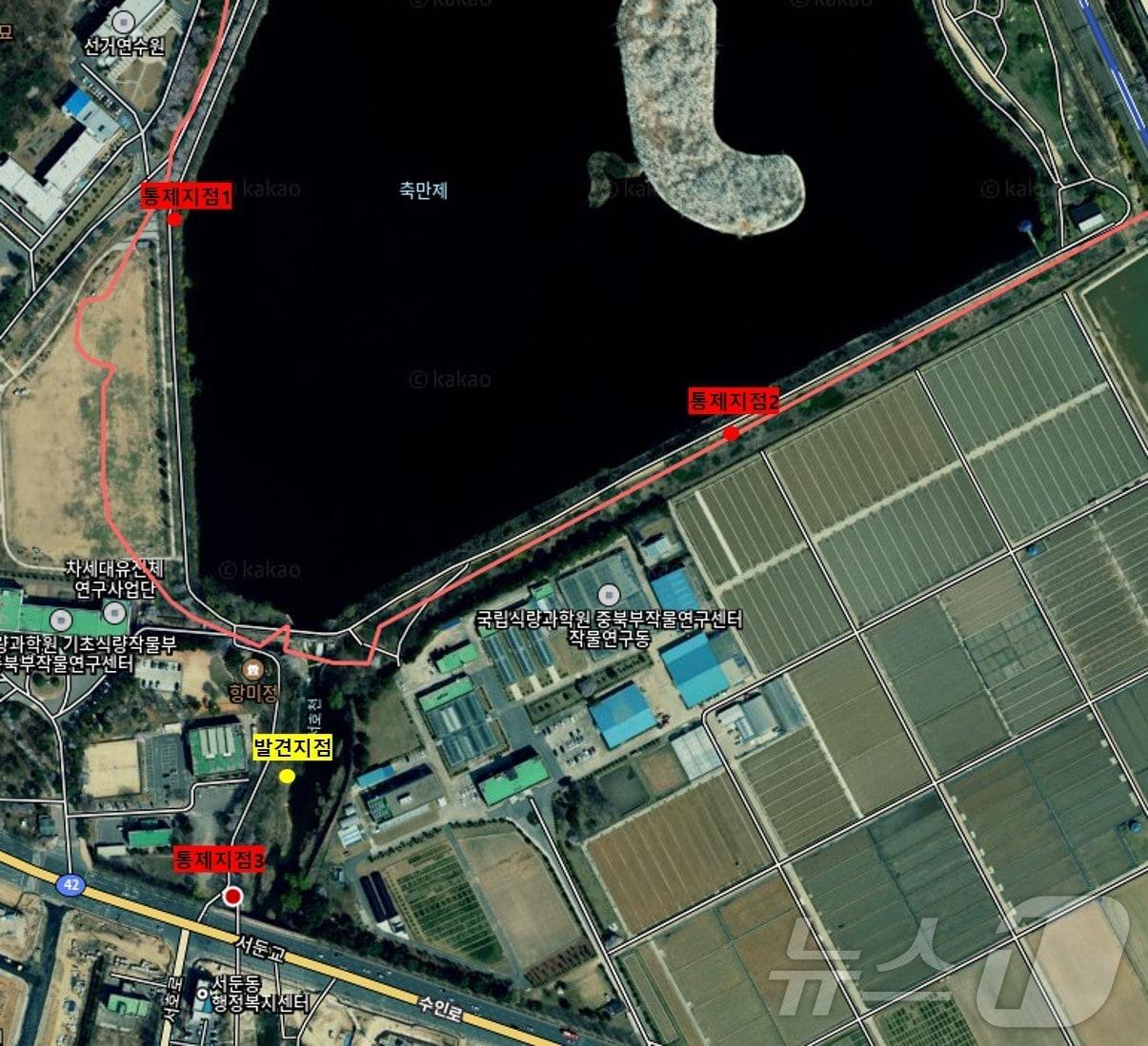 본문 이미지 - 고병원성 조류인플루엔자(AI)가 검출된 민물가마우지 폐사체 발견 지점. (수원시 제공. 재판매 및 DB 금지) 2025.3.31/뉴스1 