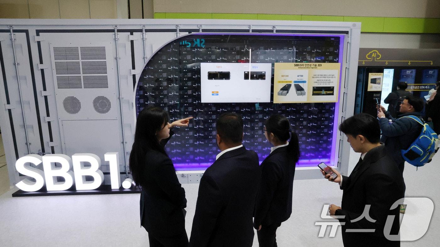 5일 서울 강남구 코엑스에서 개막한 ‘인터배터리 2025’ 삼성SDI 부스에서 관람객들이 SBB1.5를 살펴보고 있다.  2025.3.5/뉴스1 ⓒ News1 박세연 기자
