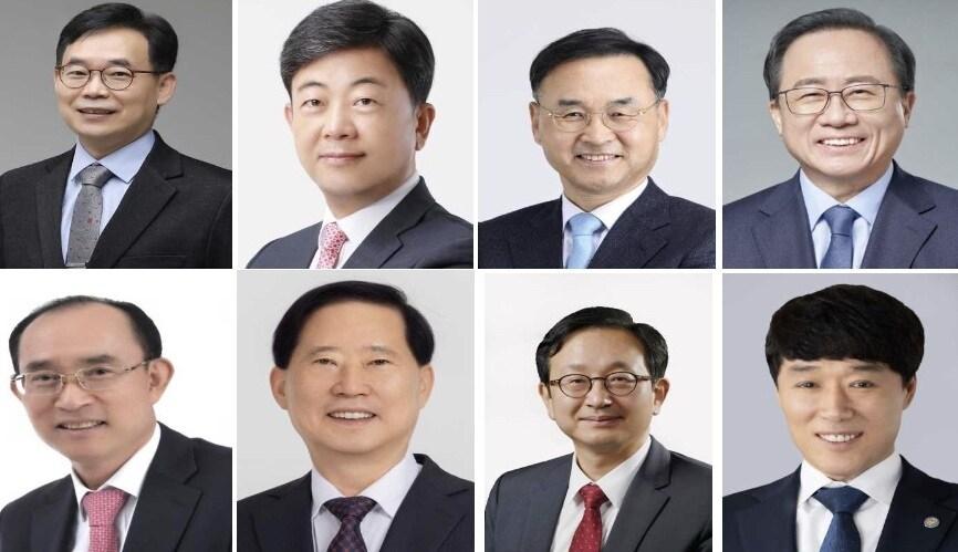 본문 이미지 - 사진 왼쪽 상단부터 전영근, 박종필, 차정인, 김석준, 왼쪽 하단부터 박수종, 황욱, 정승윤, 최윤훙 예비후보&#40;선관위 제공. 재판매 및 DB금지&#41;