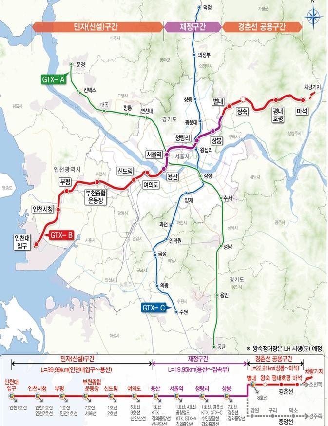 본문 이미지 - GTX-B 노선도.(국토교통부 제공)
