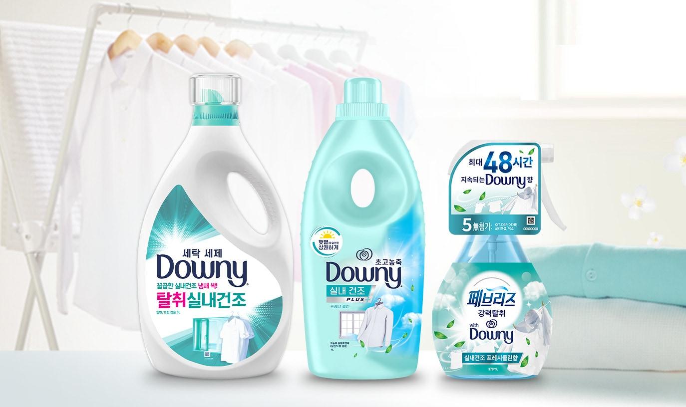 본문 이미지 - 한국 P&G는 상쾌한 향의 다우니 세탁세제, 섬유유연제는 물론 함께 사용할 경우 탈취 효과와 향 지속성을 더욱 높일 수 있는 페브리즈 섬유탈취제의 3단계 옷장정리 루틴을 제안했다.(한국P&G제공)