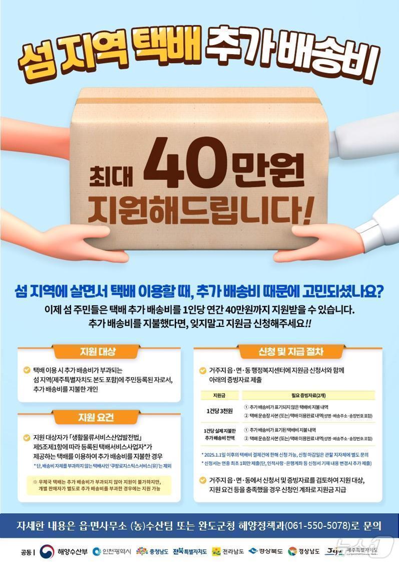 본문 이미지 - 완도군, 섬 지역 택배 추가 배송비 지원 사업 (완도군 제공. 재판매 및 DB금지) /뉴스1 