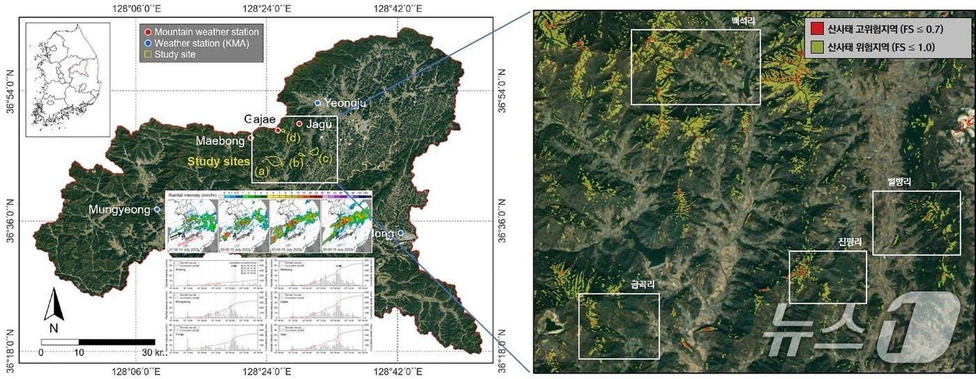  초단기 기상정보를 활용한 산사태 및 토석류 예측 모델. &#40;지질자원연 제공. 재판매 및 DB금지&#41; /뉴스1