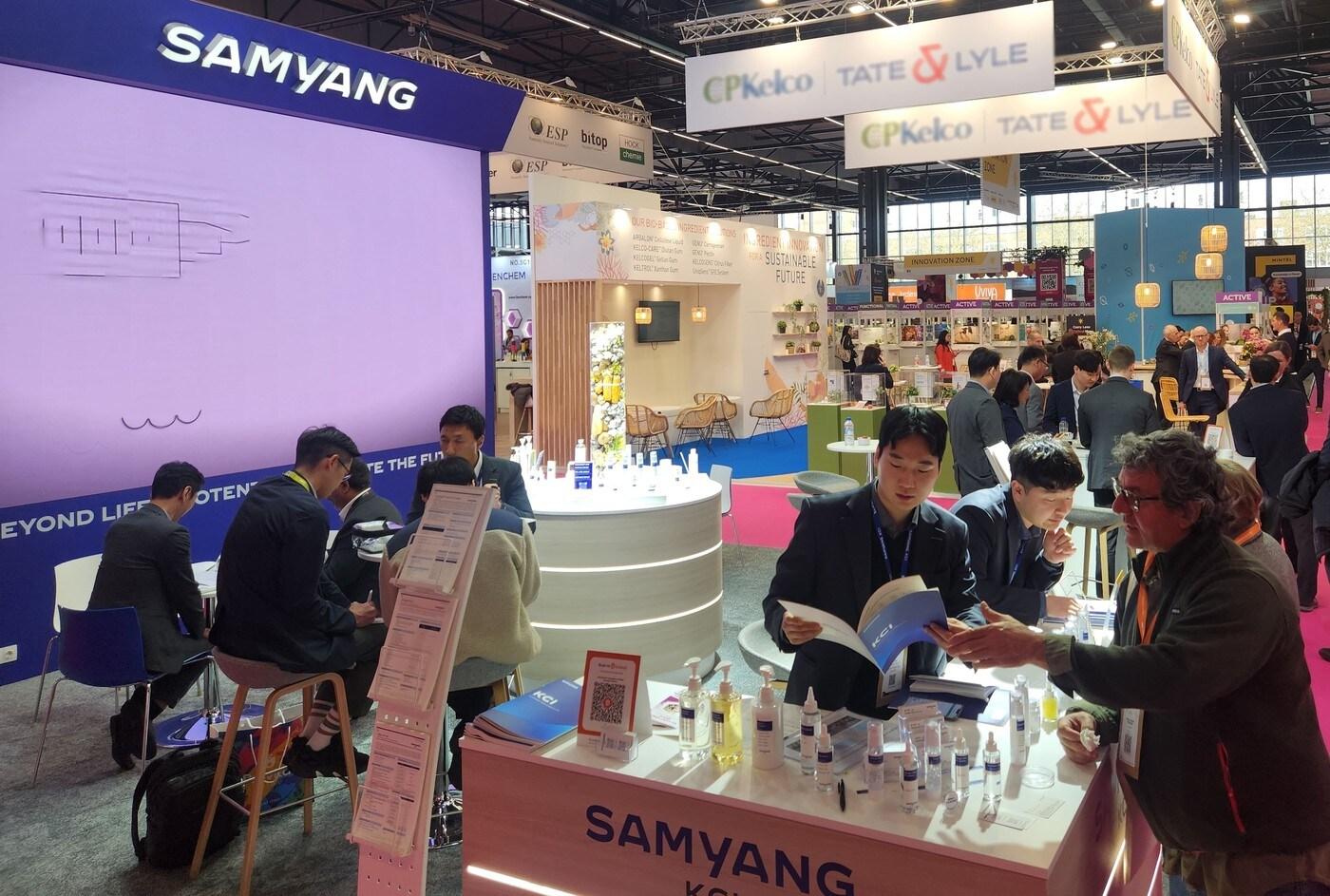 인코스메틱스 글로벌(In-Cosmetics Global) 2025에 참가한 삼양케이씨아이 부스 전경.(삼양그룹 제공) 