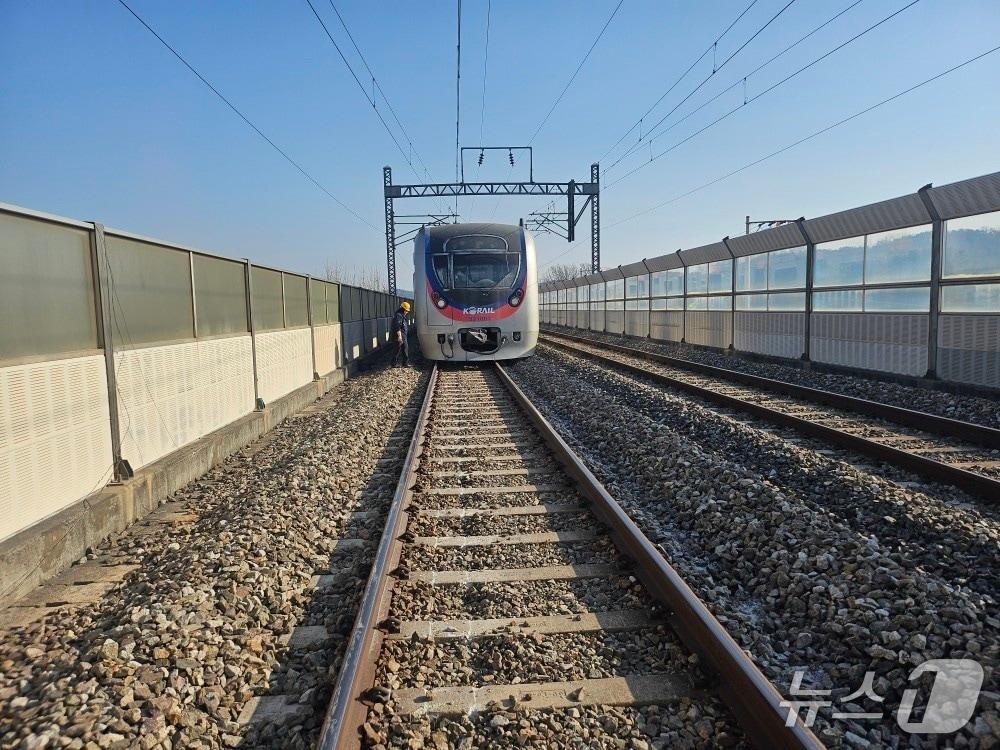 본문 이미지 - 11일 오후 탈선한 경의중앙선 열차 (경기도북부소방재난본부 제공. DB 및 재판매 금지) ⓒNews1