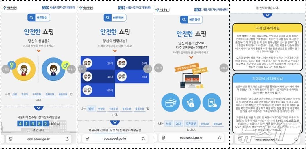 본문 이미지 -  온라인 쇼핑 자가 점검 단계별 화면. 