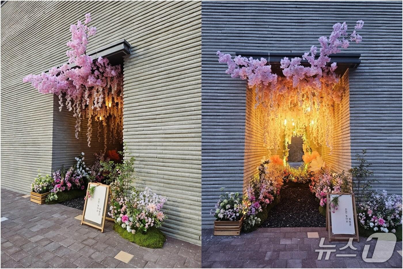 충북 진천 농다리 스토리움 포토존 낮과 밤 모습.(진천군 제공)/뉴스1