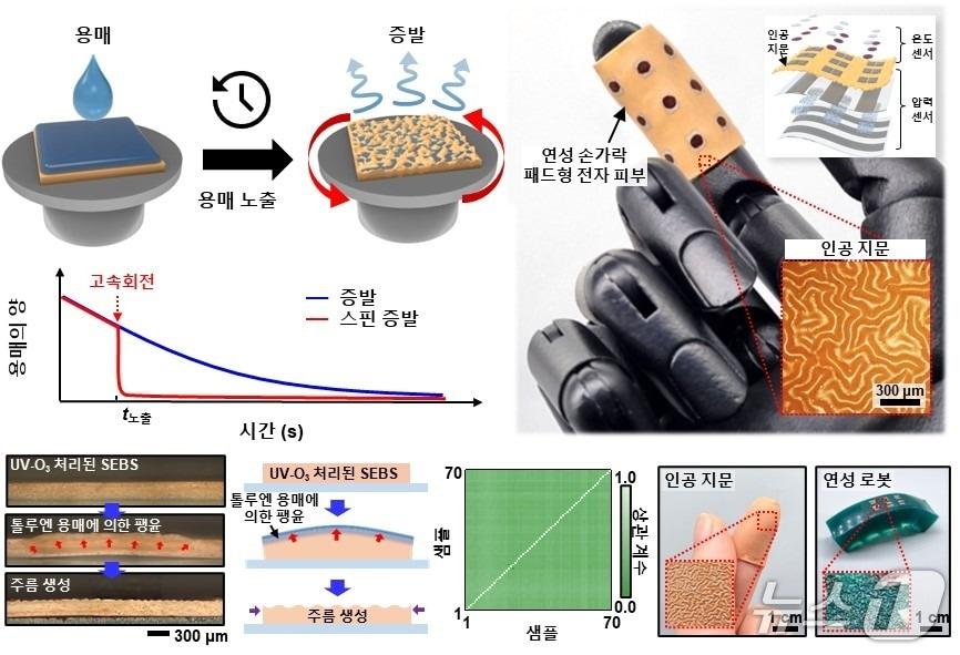 본문 이미지 - 인공지문 패턴 생성과정과 인공 지문 전자피부를 응용한 기술 모식도. (UNIST 제공. 재판매 및 DB 금지) /뉴스1
