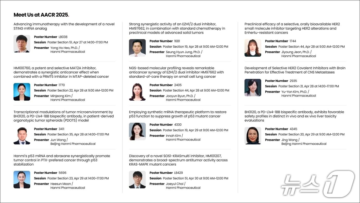 한미약품이 AACR 2025에서 신약 후보물질 연구결과를 포스터로 발표한다.&#40;한미약품 제공&#41;/뉴스1
