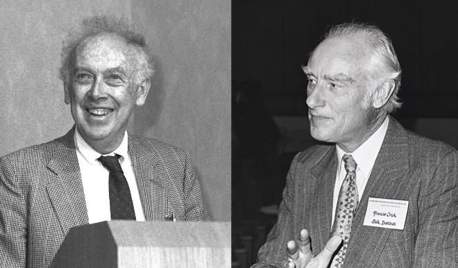 본문 이미지 - 제임스 왓슨과 프랜시스 크릭. &#40;왓슨 사진 출처: National Cancer Institute, Public domain, via Wikimedia Commons&#41; / &#40;크릭 사진 출처: Unknown author, CC BY 4.0 &lt;https://creativecommons.org/licenses/by/4.0&gt;, via Wikimedia Commons&#41;