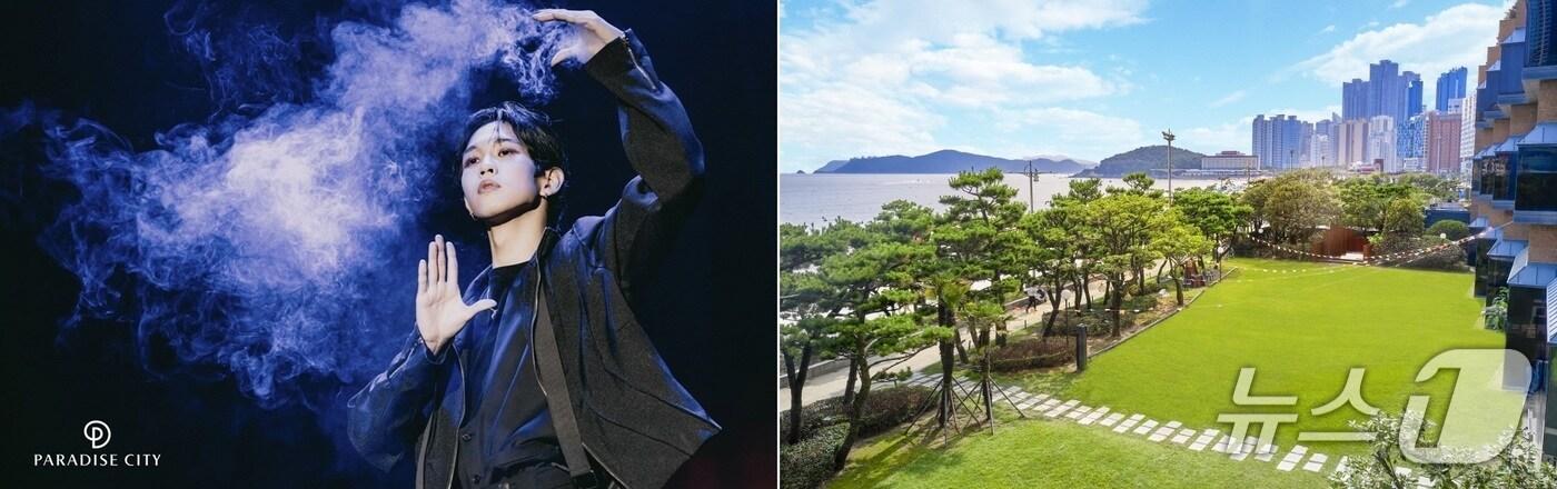 파라다이스시티의 마술 공연(왼쪽)과 파라다이스호텔부산의 신관 야외가든 전경.(파라다이스 제공)