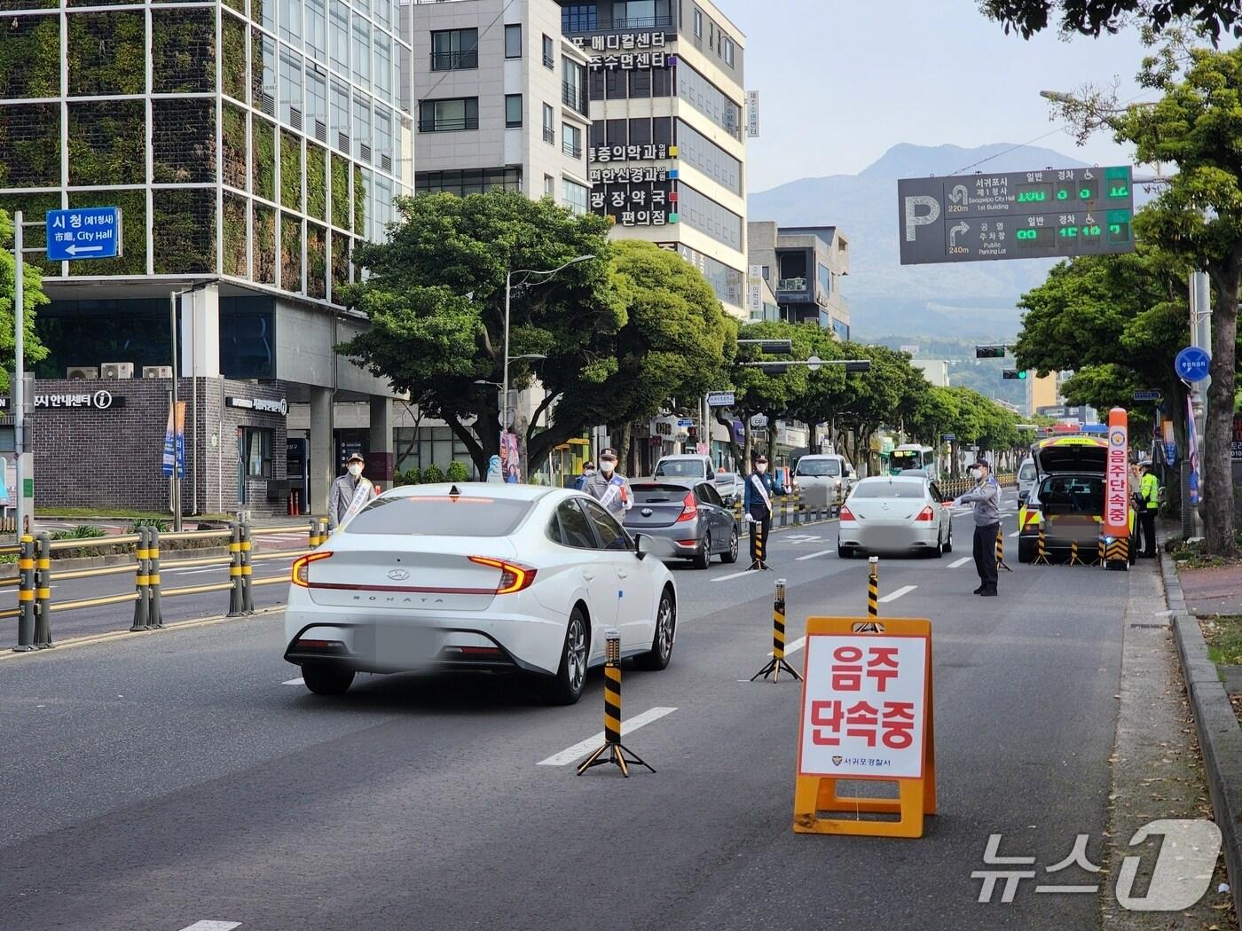 본문 이미지 - 제주 서귀포경찰서와 제주도 자치경찰단이 25일 오전 서귀포시내 주요 도로에서 출근길 숙취운전 단속을 벌이고 있다.(서귀포경찰서 재판매 및 DB 금지)/뉴스1 