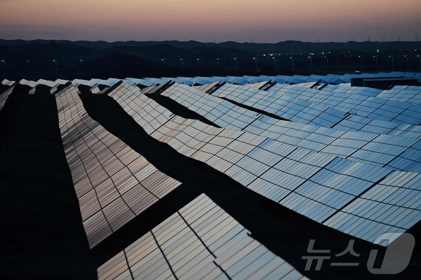 중국 북부 닝샤 지역에 설치된 태양광 전지판. 2024. 08.21.ⓒ AFP=뉴스1