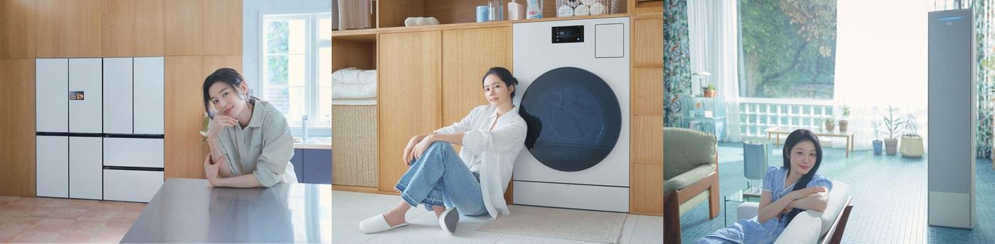 삼성전자가 에어컨·세탁기·냉장고의 광고모델이었던 김연아·한가인·전지현과 함께 새로운 AI 가전 광고 'AI 가전 트로이카' 캠페인을 전개한다.(삼성전자 제공)  