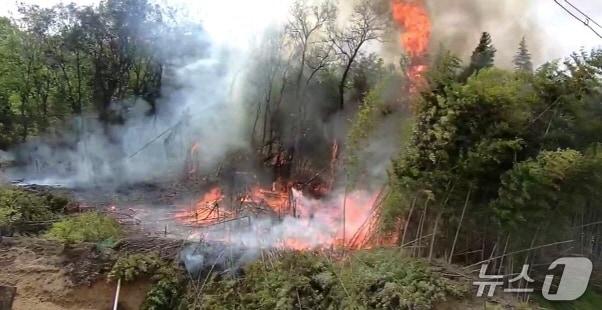 본문 이미지 - 27일 오후 1시 42분께 전북 전주시 효자동 황방산에서 화재가 발생했다.(전북소방본부 제공, 재판매 및 DB 금지)/뉴스1