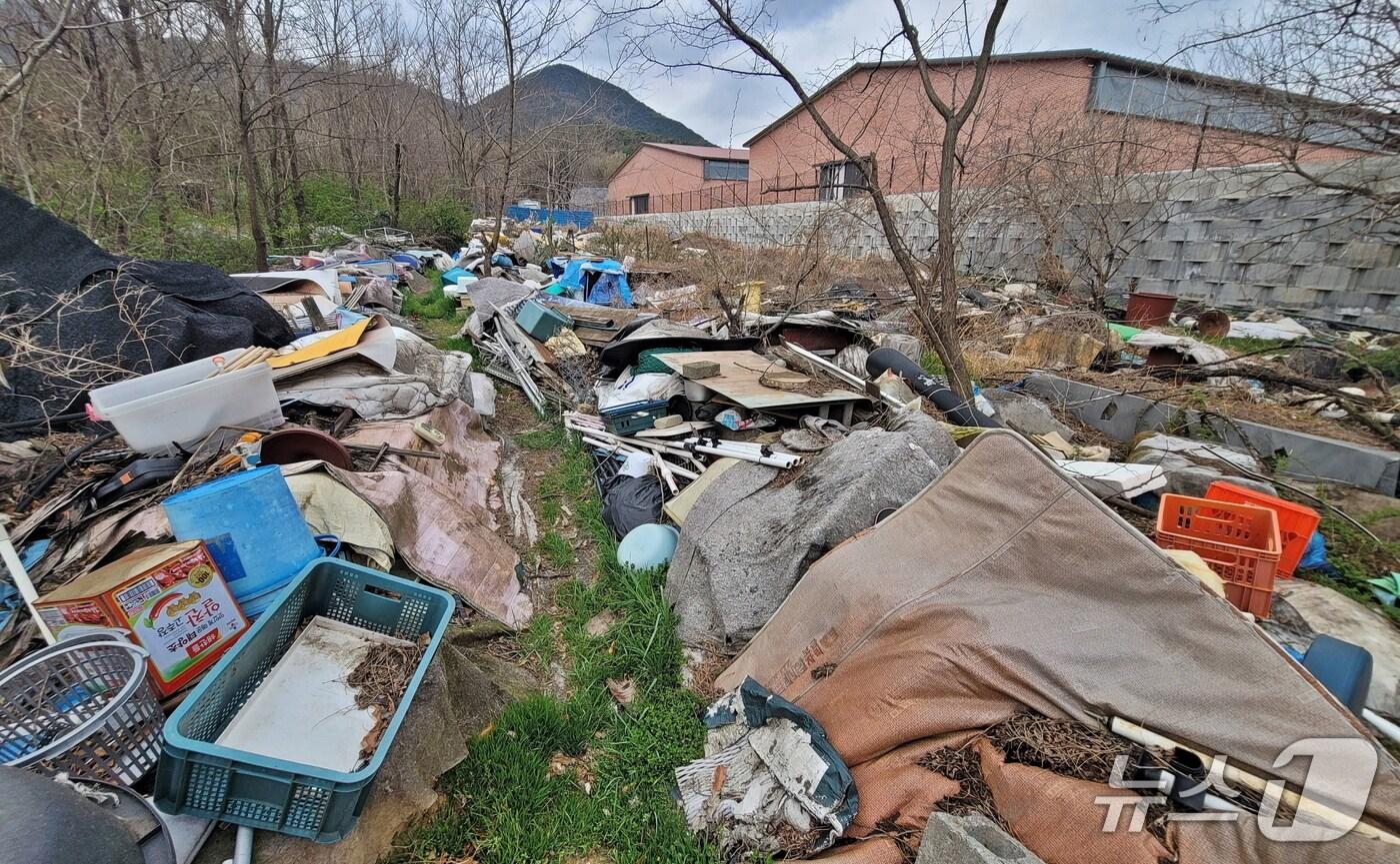 경주시 안강읍 산대리의 한 야산에 20여년간 생활폐기물 등이 쌓여 방치된 모습.(경주시 제공, 제판매 및 DB 금지) 2025.4.28/뉴스1 