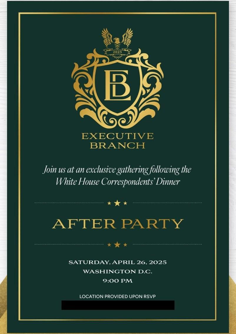 본문 이미지 - 도널드 트럼프 미국 대통령의 장남 도널드 트럼프 주니어가 창설한 고액 회원제 클럽 모임 초대장 <출처=폴리티코 기사 갈무리>