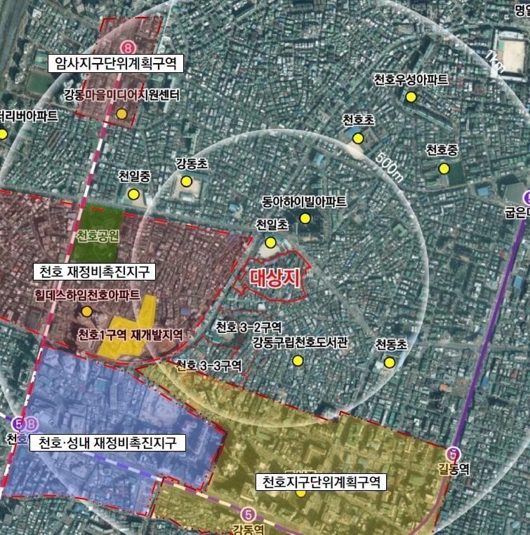 본문 이미지 - 천호동 신속통합기획 위치도(서울시 제공).