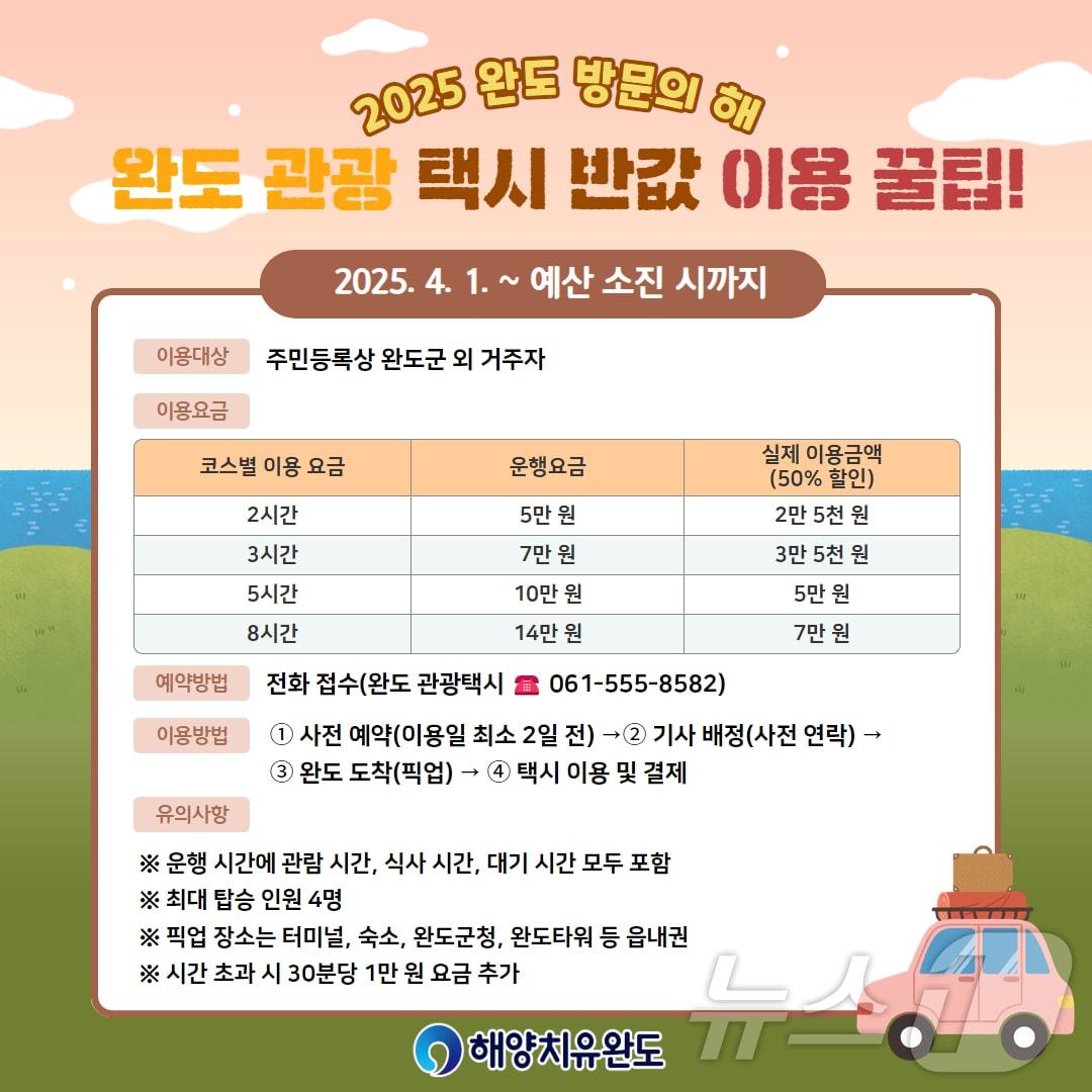 본문 이미지 - 완도군, 관광 택시 반값에 타고 완도 여행하세요 (완도군 제공. 재판매 및 DB금지) /뉴스1 