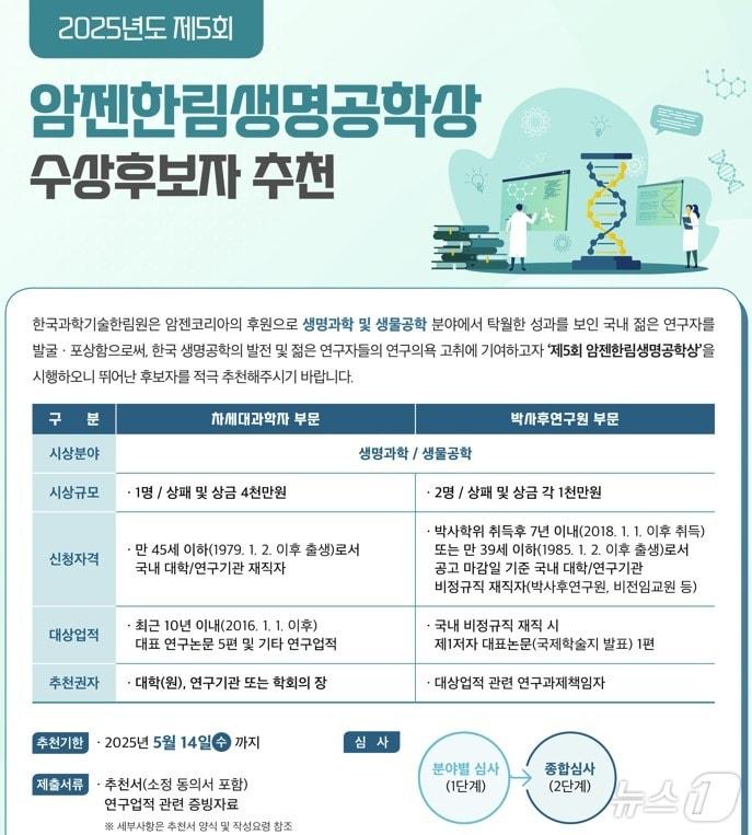 본문 이미지 - 암젠코리아가 2025년도 제5회 암젠한림생명공학상 수상후보자 추천을 받는다.&#40;암젠코리아 제공&#41;/뉴스1