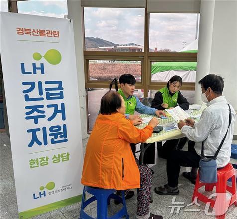 본문 이미지 - 한국토지주택공사(LH) 대구경북지역본부는 오는 9일까지 경북 산불로 주거지를 잃은 이재민들의 긴급 주거지원을 위한 현장상담소를 운영한다. 사진은 산불 피해 이재민이 LH대구경북본부의 주거지원 현장상담소를 찾아 상담하는 모습.(LH대구경북본부 제공. 재판매 및 DB 금지)