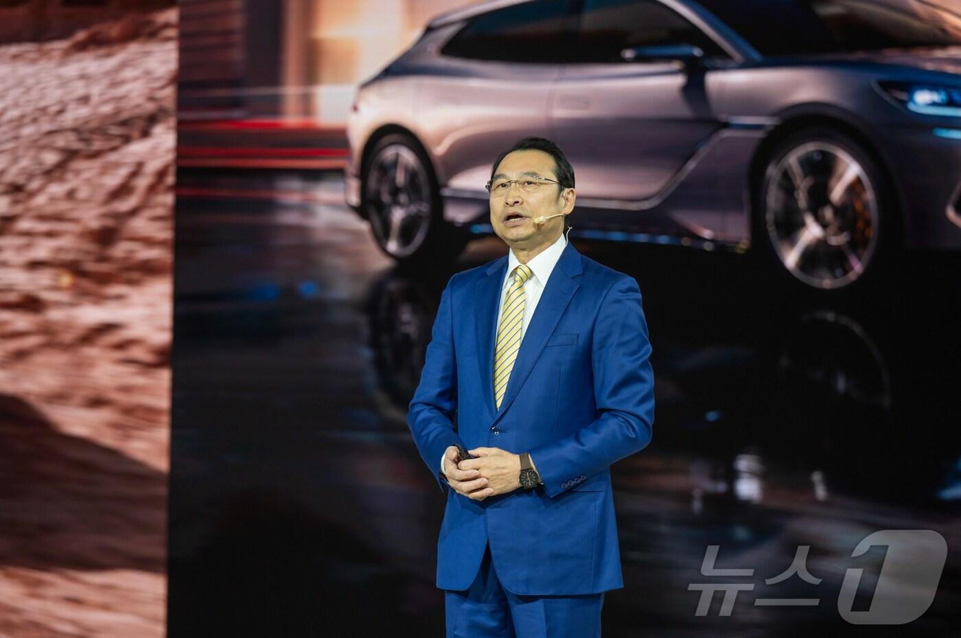 류쉐량 BYD 아시아태평양 자동차 영업사업부 총경리가 3일 경기 고양 일산 킨텍스에서 열린 '2025 서울모빌리티쇼' 사전 언론 행사에서 발언하고 있다(BYD코리아 제공). 2025.04.03.