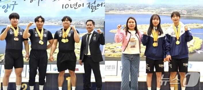 본문 이미지 - 전북 순창군청 역도팀(사진 왼쪽)과 하이트진로 여자 역도팀.(전북체육회 제공, 재판매 및 DB 금지)