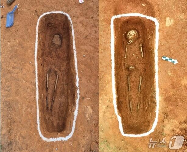 본문 이미지 - 한국전쟁기 전남 영광에서 좌익에 의해 희생된 일가 중 유해 2구의 신원이 유전자 감식 결과 확인됐다. 왼쪽(유해 3호)과 오른쪽(유해 6호)는 모자관계다. (진실화해위 제공)