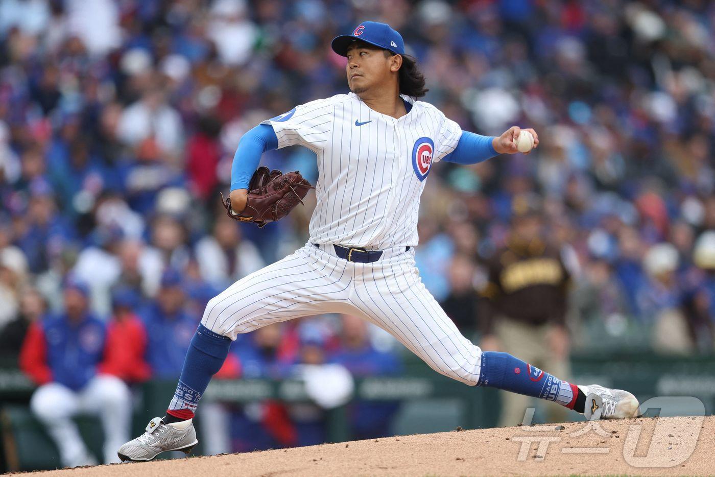 시카고 컵스 투수 이마나가 쇼타가 5일(한국시간) 열린 2025 메이저리그 샌디에이고 파드리스와 홈 경기에서 7⅓이닝 1실점 호투를 펼쳐 시즌 2승째를 거뒀다. ⓒ AFP=뉴스1