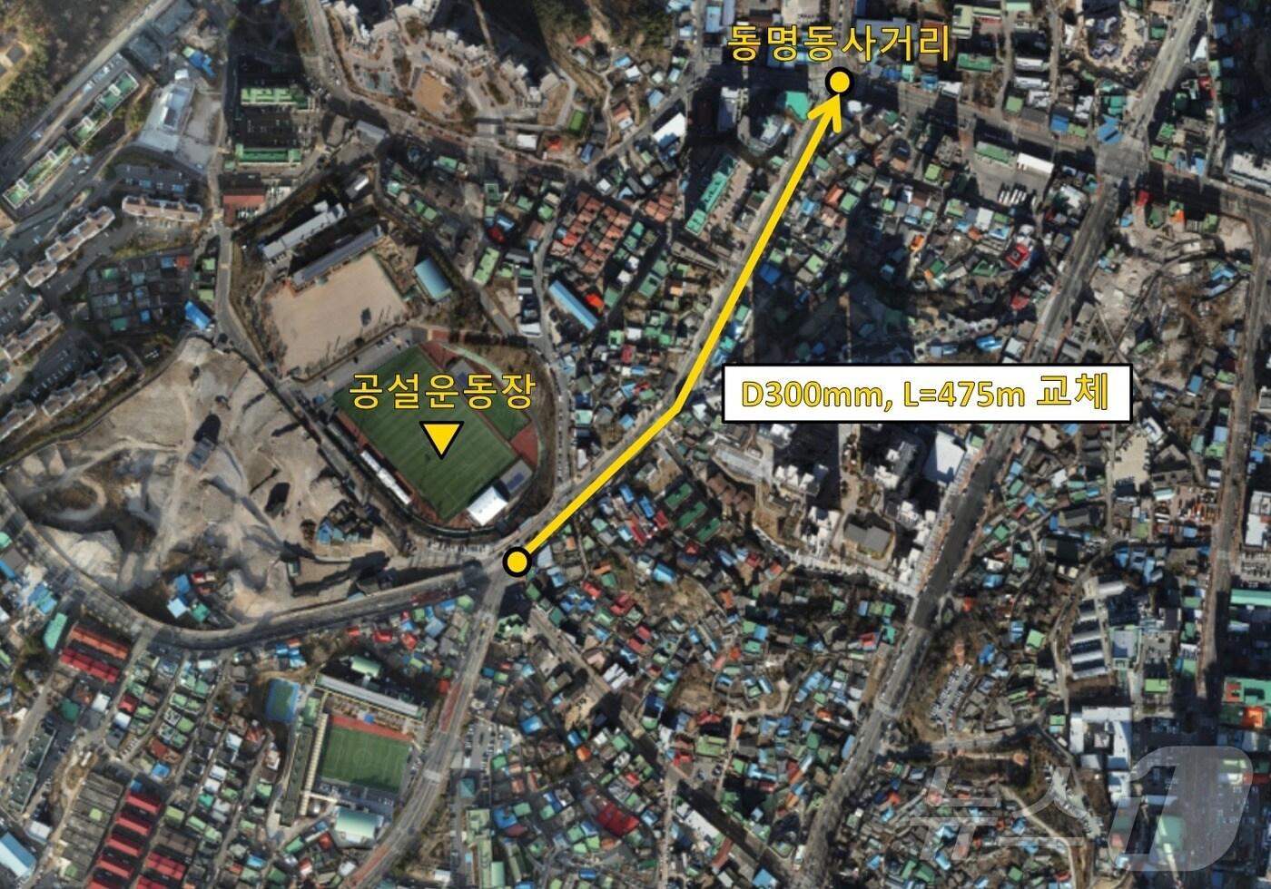 본문 이미지 - 강원 속초 번영로 일원 노후 상수도관 교체 공사 위치도.(속초시 제공, 재판매 및 DB 금지) 2025.4.6/뉴스1