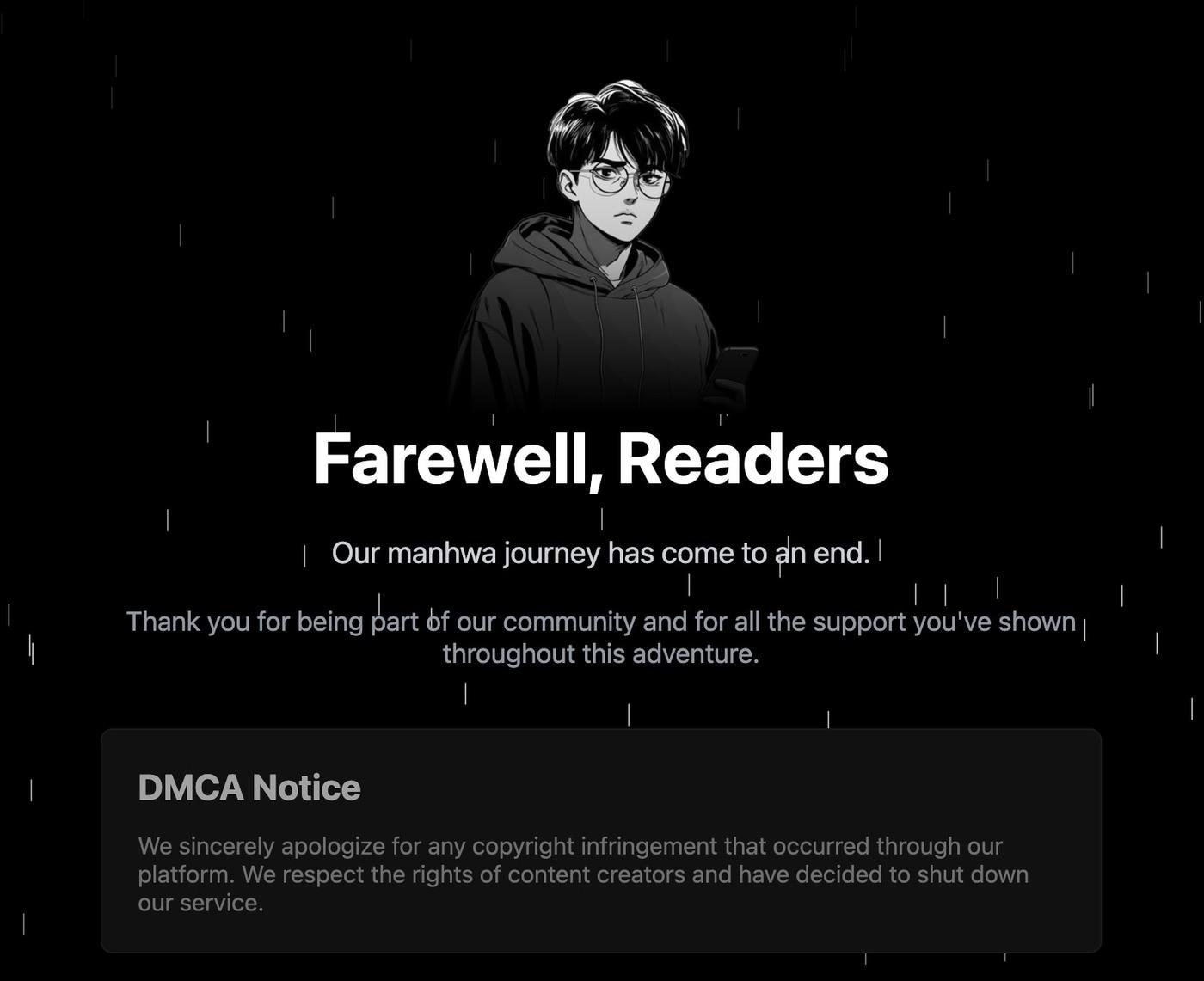 본문 이미지 - 카카오엔터테인먼트 불법 유통대응팀 피콕(P.CoK)이 올해 1분기에 대형 웹툰·웹소설 유통 사이트 4곳을 폐쇄했다. 영미권 대형 불법 웹툰 유통 사이트 '알(R)' 폐쇄 공지 화면(카카오엔터테인먼트 제공)2025.4.7/뉴스1