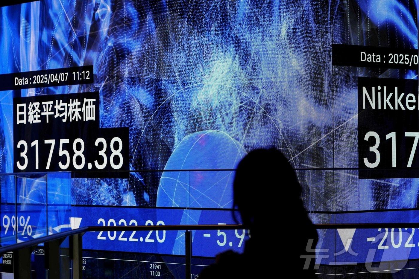 일본 닛케이225지수를 나타내는 전광판. 2025.04.07. ⓒ AFP=뉴스1