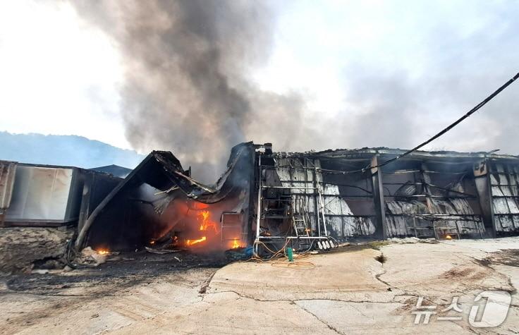 본문 이미지 - 10일 오전 7시 35분께 전북 정읍시 옹동면 축사 내 퇴비 창고에서 화재가 발생했다.&#40;전북소방본부 제공, 재판매 및 DB 금지&#41;/뉴스1