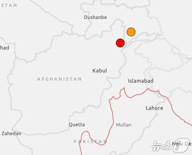 본문 이미지 - 아프가니스탄 동부에서 10일&#40;현지시간&#41; 오전 9시38분께&#40;한국시간 오후 2시8분&#41; 규모 4.6의 지진이 발생했다.&#40;USGS 갈무리&#41;.
