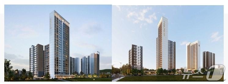 본문 이미지 - 서울 면목본동 2구역(왼쪽)과 5구역 조감도.(HS화성 제공. 재판매 및 DB 금지)