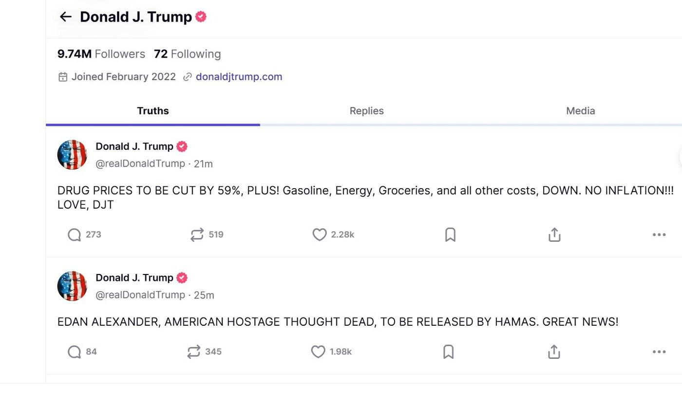  도널드 트럼프 미국 대통령 트루스소셜 게시글