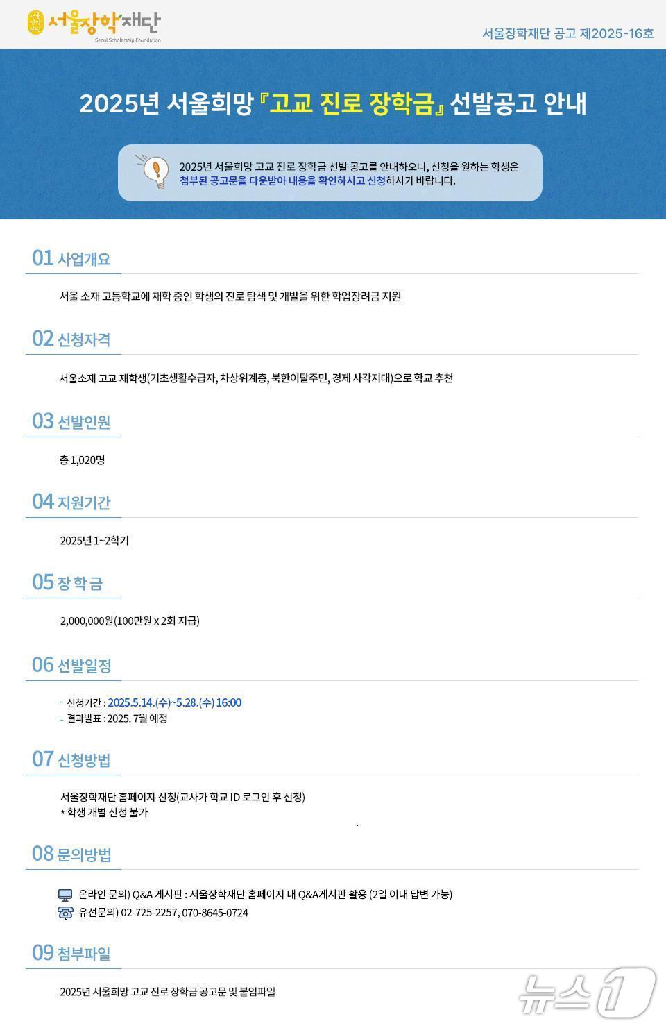 본문 이미지 - 서울희망 고교진로 장학금 공고. 