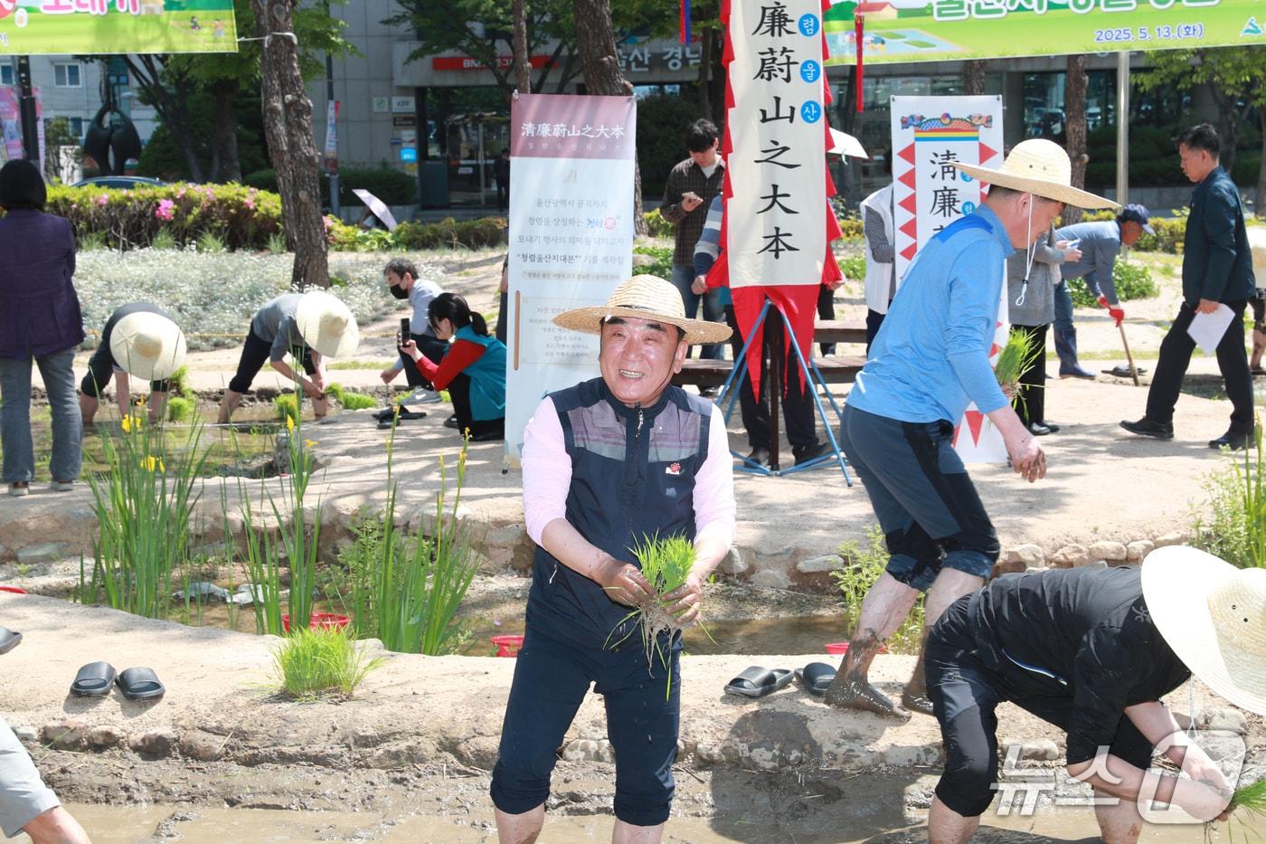 김두겸 울산시장이 13일 울산시청 내 생활정원에서 모내기 행사를 가졌다.&#40;울산시청제공. 재판매 및 DB 금지&#41;