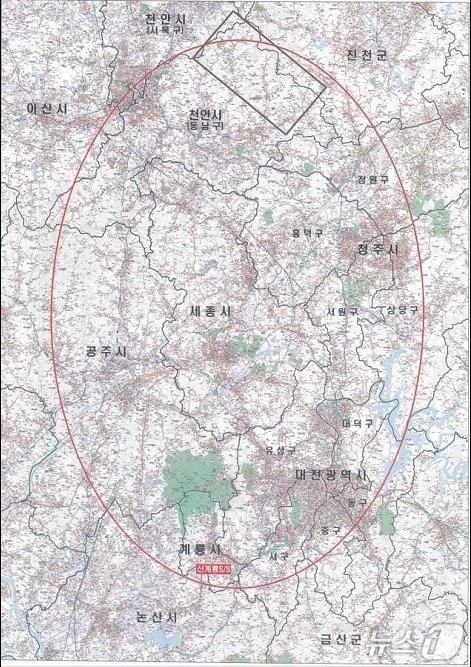 본문 이미지 -  한전이 추진하는 신계룡-북천안 송전선로 건설 사업 구역. (공주시 제공,  재판매 및  DB 금지) / 뉴스1