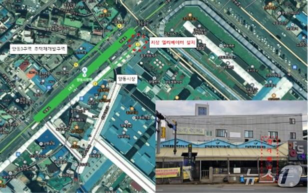 본문 이미지 - 광주 양동시장 지상 엘리베이터 설치 위치도.(광주교통공사 제공. 재판매 및 DB 금지) 