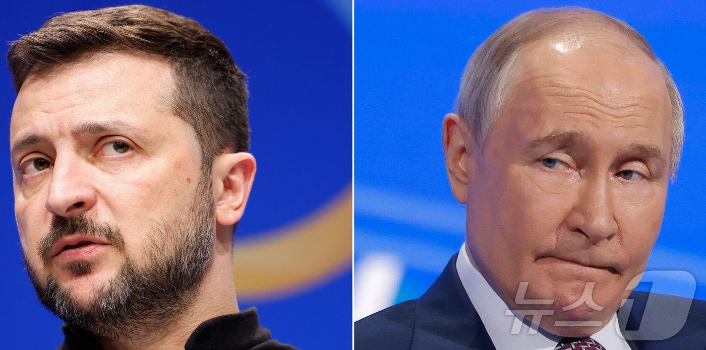 볼로디미르 젤렌스키 우크라이나 대통령&#40;왼쪽&#41;과 블라디미르 푸틴 러시아 대통령 ⓒ AFP=뉴스1