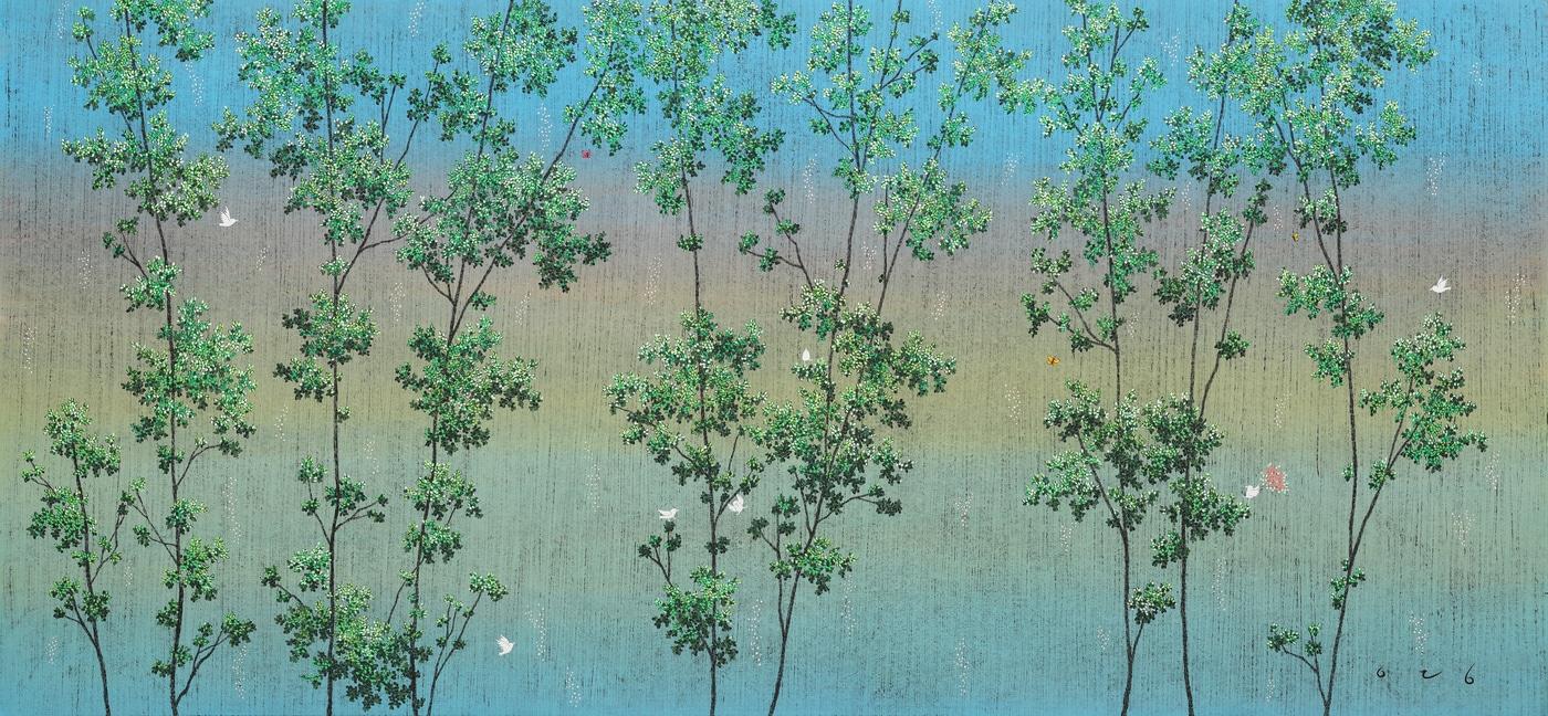 이영지, 사랑을 속삭여줘, 97X194 장지위에 분채, 2025 (선화랑 제공)