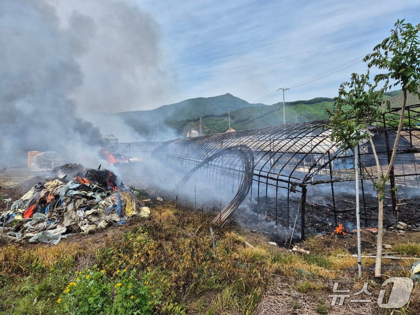 본문 이미지 -  18일 오전 10시58분께 충남 부여 외산면 장항리의 한 양계장에서 불이 나 닭 2만7000여 마리가 폐사했다.(부여소방서 제공) /뉴스1