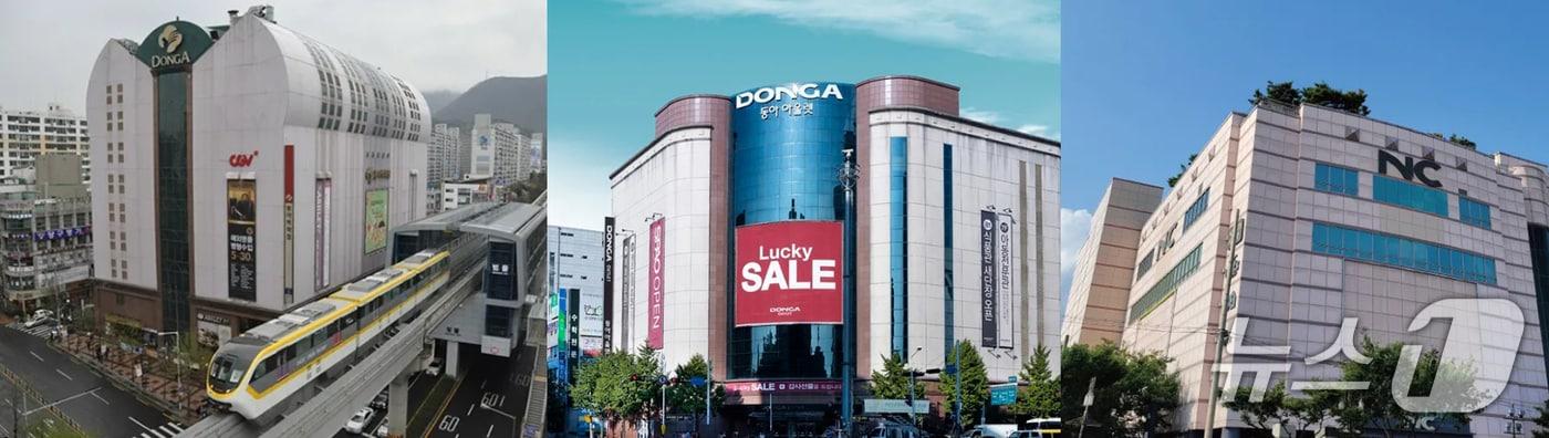 본문 이미지 - 이랜드리테일이 매각을 추진 중인 동아 수성점(왼쪽부터), 강북점, NC경산점.(재판매 및 DB 금지)