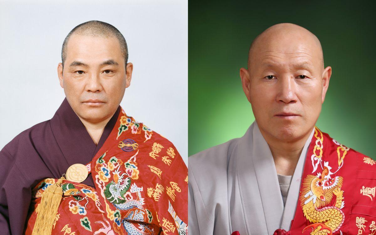 본문 이미지 - 왼쪽부터 천태종 종정 예하 도용 스님, 총무원장 덕수스님