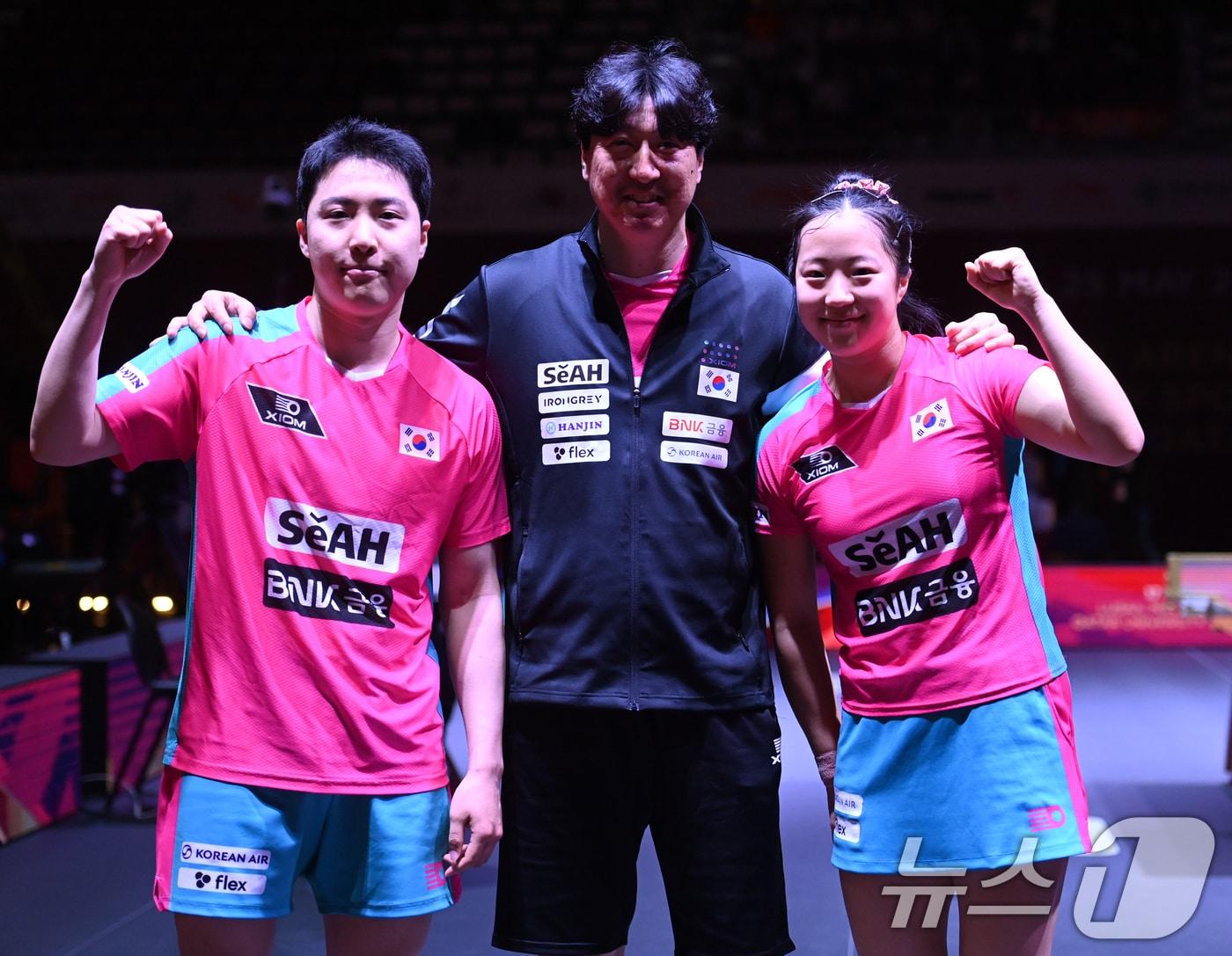 본문 이미지 - 혼합복식의 임종훈,(왼쪽)과 신유빈/뉴스1 ⓒ News1 사진공동취재단