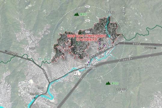 본문 이미지 - 평창동 일단의 주택지 조성 사업지 위치도(서울시 제공).