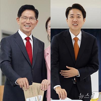 본문 이미지 - 김문수 국민의힘 대통령 후보와 이준석 개혁신당 대통령 후보가 제21대 대통령 선거 사전투표 첫날인 29일 투표하고 있다.2025.5.29/뉴스1